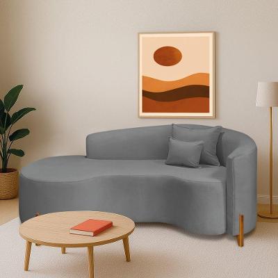 Divã Recamier Curvo Sala De Estar Recepção Inglaterra 200cm Pés Madeira Lado Esquerdo Bouclé Cinza