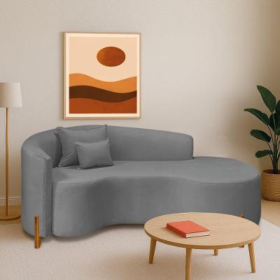 Divã Recamier Curvo Sala De Estar Recepção Inglaterra 180cm Pés Madeira Lado Direito Bouclé Cinza