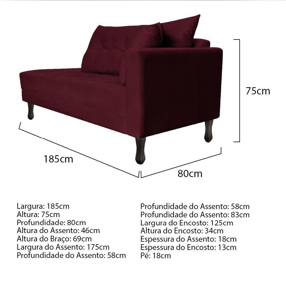 Kit Diva Recamier Azura 185cm Lado Esquerdo e 02 Poltronas Classic Suede Bordô - 4