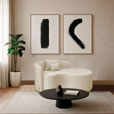 Divã Recamier Curvo Sala De Estar Recepção Inglaterra 150cm Pés Metal Dourado Lado Direito Bouclé Bege