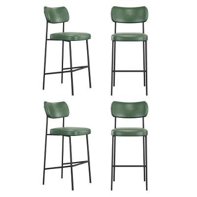 Kit 04 Banquetas Altas Para Cozinha Lila Estofada Com Encosto Couríssimo Verde - Desk Design