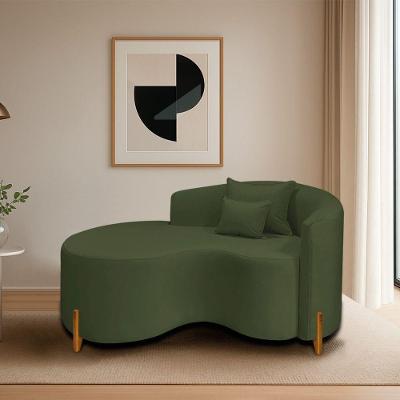 Divã Recamier Curvo Sala De Estar Recepção Inglaterra 150cm Pés Madeira Lado Esquerdo Linho Cor Verde