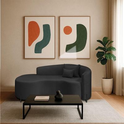 Divã Recamier Curvo Sala De Estar Recepção Inglaterra 200cm Pés Metal Preto Lado Esquerdo Bouclé Preto