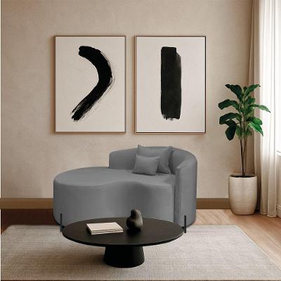 Divã Recamier Curvo Sala De Estar Recepção Inglaterra 150cm Pés Metal Preto Esquerdo Bouclé Cor Cinza