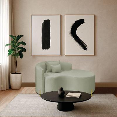 Divã Recamier Curvo Sala De Estar Recepção Inglaterra 150cm Pés Metal Dourado Lado Direito Bouclé Cor Verde Oliva