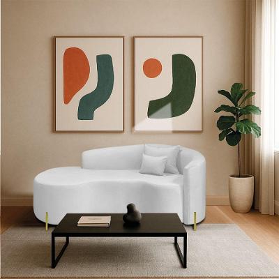 Divã Recamier Curvo Sala De Estar Recepção Inglaterra 180cm Pés Metal Dourado Lado Esquerdo Bouclé Branco