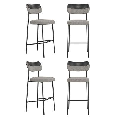 Kit 04 Banquetas Altas Cozinha Lila Com Encosto Couríssimo Preto Linho Cinza - Desk Design