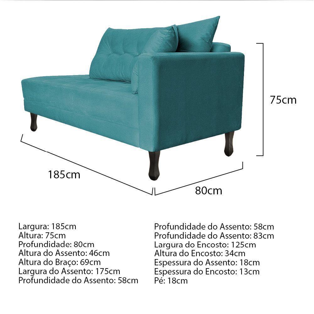 Kit Diva Recamier Azura 185cm Lado Esquerdo e 02 Poltronas Classic Suede Azul turquesa - 4