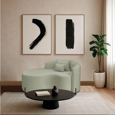 Divã Recamier Curvo Sala De Estar Recepção Inglaterra 150cm Pés Metal Preto Esquerdo Bouclé Verde Oliva