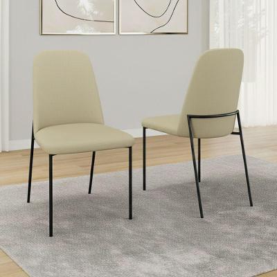 Kit 02 Cadeiras Sala De Jantar Lior Com Encosto Estofado Base Preta Linho Bege - Desk Design