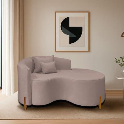 Divã Recamier Curvo Sala De Estar Recepção Inglaterra 150cm Pés Madeira Lado Direito Linho Rosê