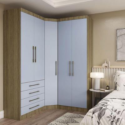 Guarda Roupa De Canto 3 Peças 5 Portas 4 Gavetas Paris Luciane Móveis Avelã Pf-grey Sky Pf