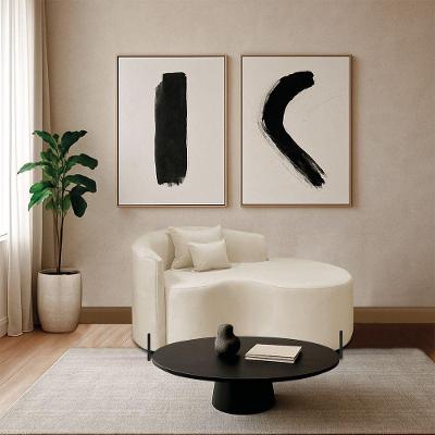 Divã Recamier Curvo Sala De Estar Recepção Inglaterra 150cm Pés Metal Preto Lado Direito Bouclé Bege