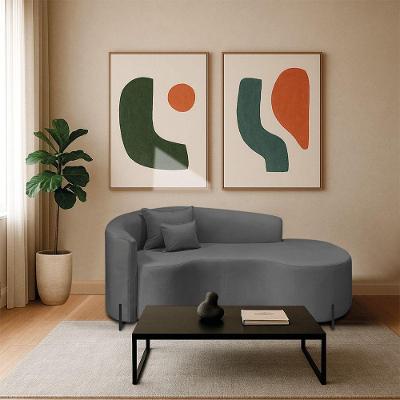 Divã Recamier Curvo Sala De Estar Recepção Inglaterra 200cm Pés Metal Preto Lado Direito Linho Cinza Escuro