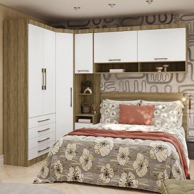 Quarto Casal 5 Módulos E Cabeceira Paris Luciane Móveis Avelã Pf-branco Pf