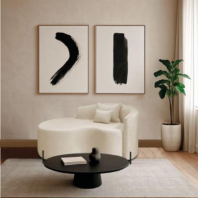 Divã Recamier Curvo Sala De Estar Recepção Inglaterra 150cm Pés Metal Preto Esquerdo Bouclé Bege