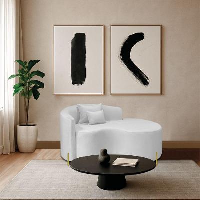 Divã Recamier Curvo Sala De Estar Recepção Inglaterra 150cm Pés Metal Dourado Lado Direito Bouclé Branco