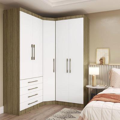Guarda Roupa De Canto 3 Peças 5 Portas 4 Gavetas Paris Luciane Móveis Avelã Pf-branco Pf