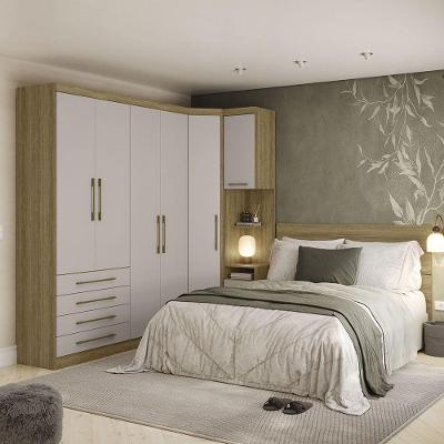 Quarto Com Roupeiro Maleiro E Cabeceira Paris Luciane Móveis Avelã Pf-cinammon Pf