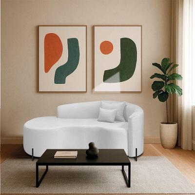 Divã Recamier Curvo Sala De Estar Recepção Inglaterra 180cm Pés Metal Preto Lado Esquerdo Bouclé Branco