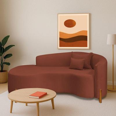 Divã Recamier Curvo Sala De Estar Recepção Inglaterra 180cm Pés Madeira Lado Esquerdo Bouclé Terracota