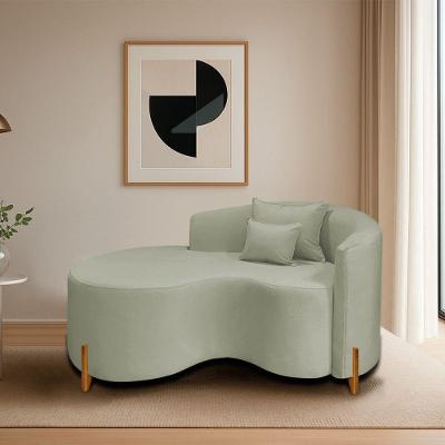 Divã Recamier Curvo Sala De Estar Recepção Inglaterra 150cm Pés Madeira Lado Esquerdo Bouclé Verde Oliva