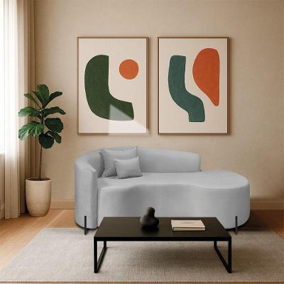 Divã Recamier Curvo Sala De Estar Recepção Inglaterra 200cm Pés Metal Preto Lado Direito Linho Cinza Claro