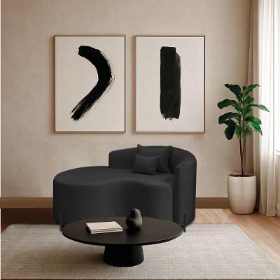 Divã Recamier Curvo Sala De Estar Recepção Inglaterra 150cm Pés Metal Preto Esquerdo Bouclé Preto