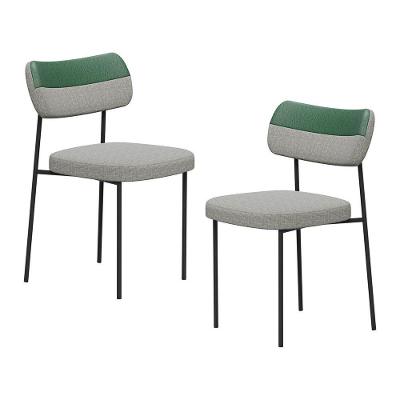 Kit 02 Cadeiras Sala De Jantar Lila Estofada Com Encosto Couríssimo Verde Linho Cinza - Desk Design