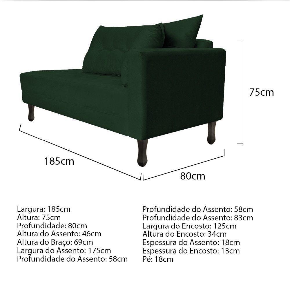 Kit Diva Recamier Azura 185cm Lado Esquerdo e 02 Poltronas Classic Suede Verde - 4