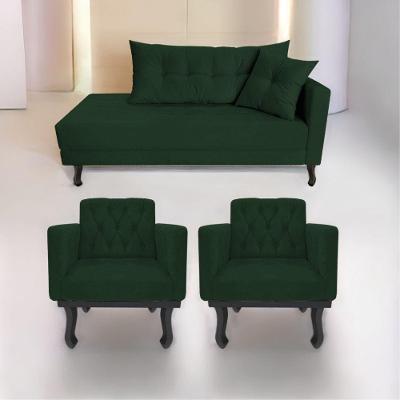 Kit Diva Recamier Azura 185cm Lado Esquerdo e 02 Poltronas Classic Suede Verde