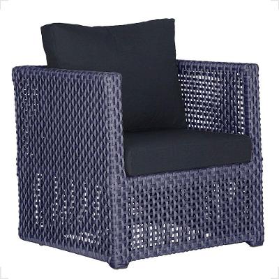 Poltrona Madri Alumínio Corda Náutica Estofado Azul Trama Original