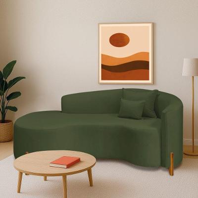 Divã Recamier Curvo Sala De Estar Recepção Inglaterra 180cm Pés Madeira Lado Esquerdo Linho Cor Verde