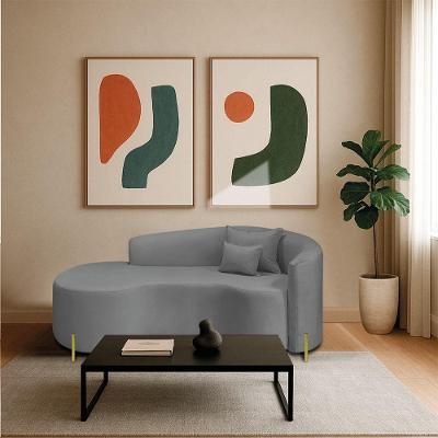 Divã Recamier Curvo Sala De Estar Recepção Inglaterra 180cm Pés Metal Dourado Lado Esquerdo Bouclé Cor Cinza