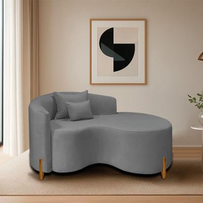 Divã Recamier Curvo Sala De Estar Recepção Inglaterra 150cm Pés Madeira Lado Direito Bouclé Cinza