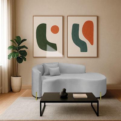 Divã Recamier Curvo Sala De Estar Recepção Inglaterra 180cm Pés Metal Dourado Lado Direito Linho Cinza