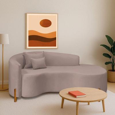 Divã Recamier Curvo Sala De Estar Recepção Inglaterra 200cm Pés Madeira Lado Direito Linho Rosê