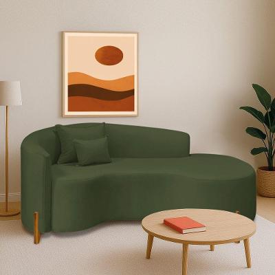 Divã Recamier Curvo Sala De Estar Recepção Inglaterra 180cm Pés Madeira Lado Direito Linho Verde