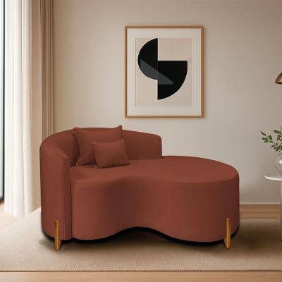 Divã Recamier Curvo Sala De Estar Recepção Inglaterra 150cm Pés Madeira Lado Direito Bouclé Cor Terracota