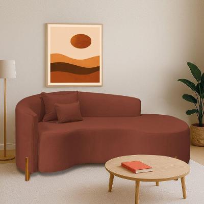 Divã Recamier Curvo Sala De Estar Recepção Inglaterra 180cm Pés Madeira Lado Direito Bouclé Terracota