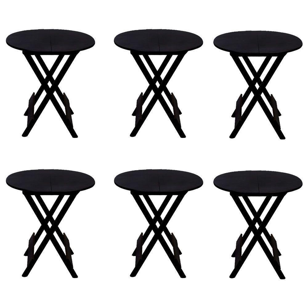 Kit 6 Mesas Redondas Dobráveis Em Madeira Maciça 70X70 Preto Ideal Para Bares E Restaurantes - 1