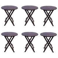 Kit 6 Mesas Redondas Dobráveis Em Madeira Maciça 70X70 Marrom Ideal Para Bares E Restaurantes - 1