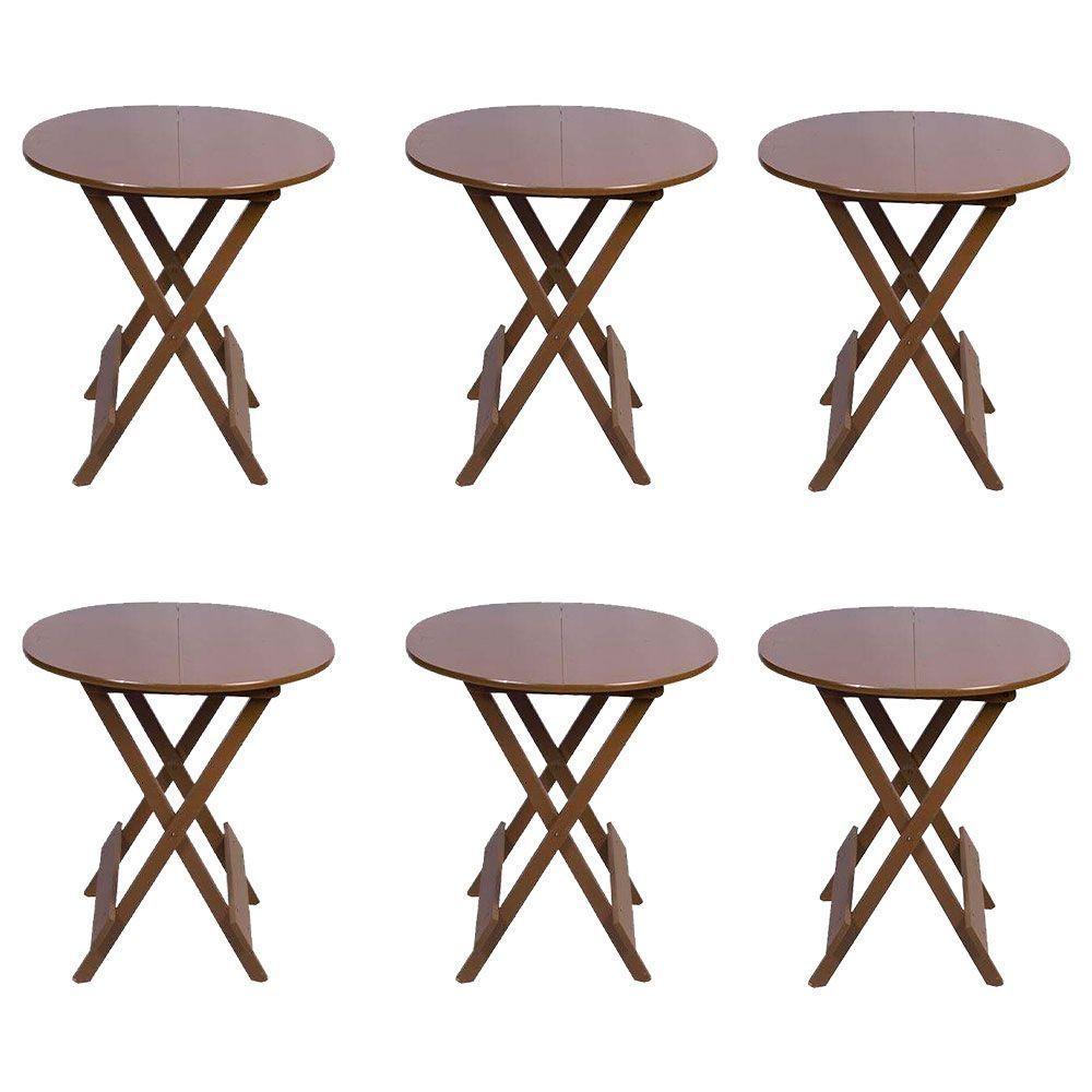 Kit 6 Mesas Redondas Dobráveis Em Madeira Maciça 70X70 Imbuia Ideal Para Bares E Restaurantes - 1