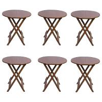 Kit 6 Mesas Redondas Dobráveis Em Madeira Maciça 70X70 Imbuia Ideal Para Bares E Restaurantes - 1