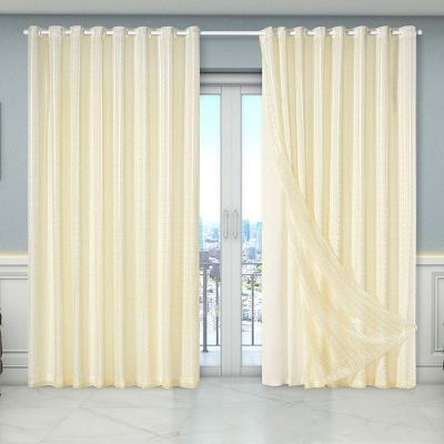 Cortina Dual Forro Com Voil Xadrez 5,60 M X 2,70 M 100% Poliéster - Bege