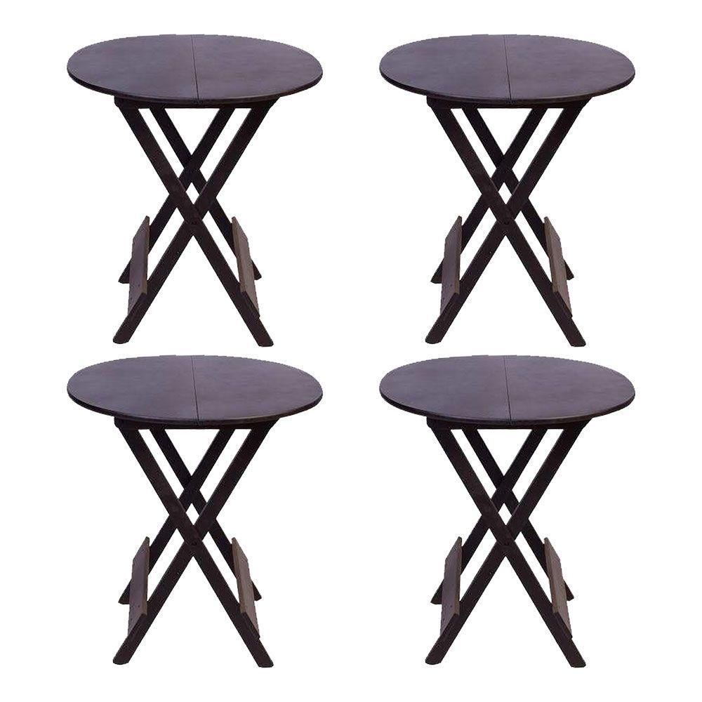 Kit 4 Mesas Redondas Dobráveis Em Madeira Maciça 70X70 Marrom Ideal Para Bares E Restaurantes - 1