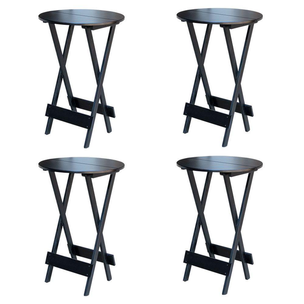 Kit 4 Mesas De Madeira Bistrô Dobravel Preto - Preto - 1