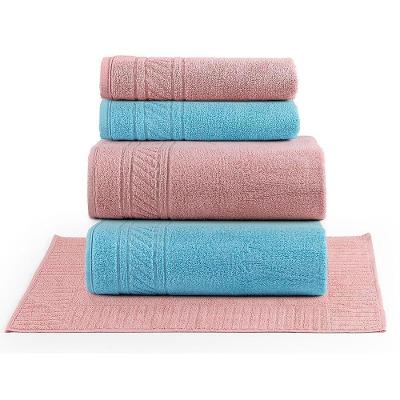 Jogo De Banho Lummi Fio Penteado Relevo Listras 05 Peças 100% Algodão - Nuvem Rosa/cristal/nuvem Rosa