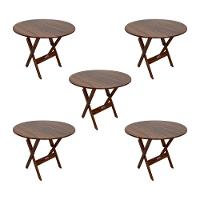 Kit 5 Mesas Dobráveis De Madeira Redonda 90cm Imbuia Cor: Marrom - 1