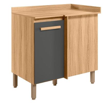 Balcão De Canto 1 Porta (com Tampo) 88cm Intenza Carvalho Nature-chumbo - Ssx Multicoisas